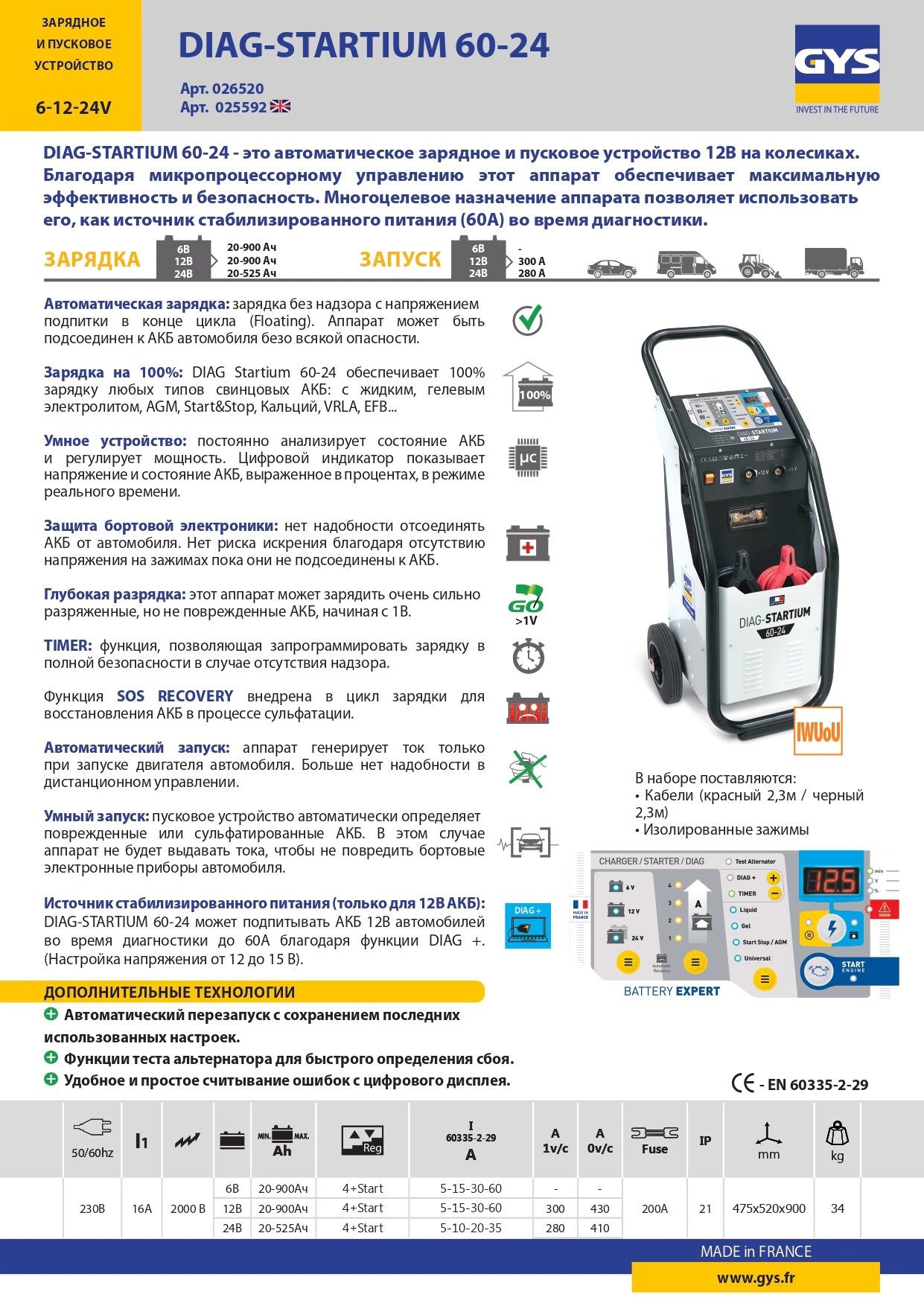 GYS Пуско-зарядное устройство для автомобиля DIAG STARTIUM 60-24 - 2
