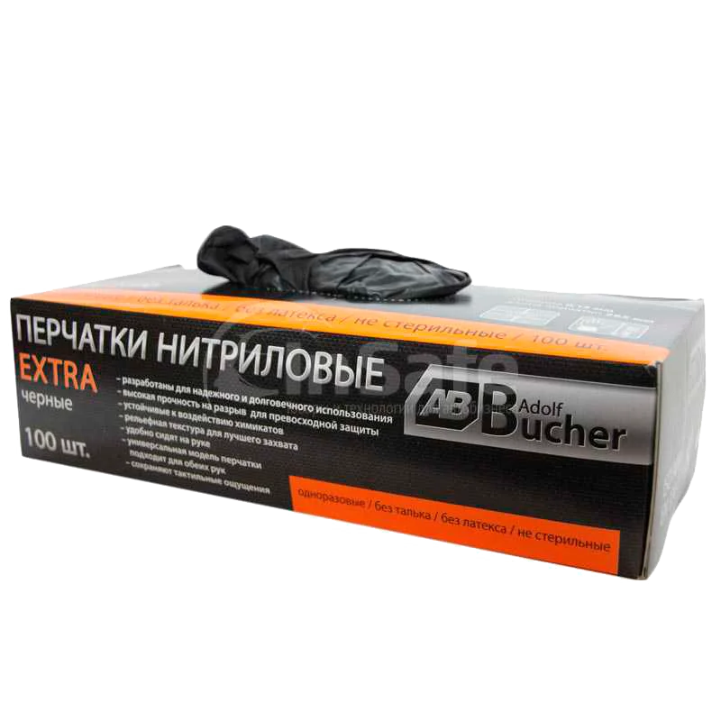 Adolf Bucher Перчатки нитриловые черные Экстра, 100шт, размер XL - 1