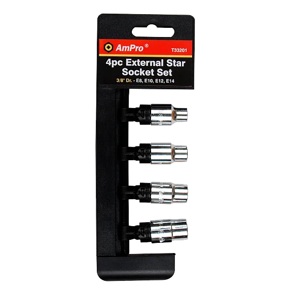 AmPro Набор головок Torx 3/8", на планке (E8, E10, E12, E14), T33201 - 1