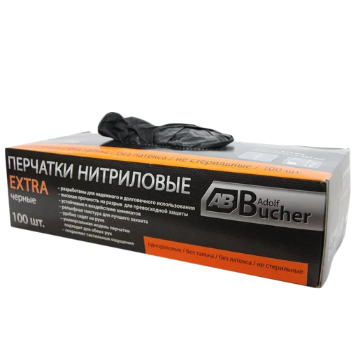 Adolf Bucher Перчатки нитриловые черные Экстра, 100шт, размер M - 1