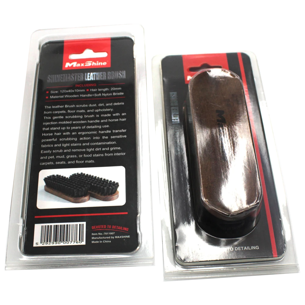 MaxShine Нейлоновая щетка для очистки кожи с деревянной ручкой 140x40x10 mm - 4