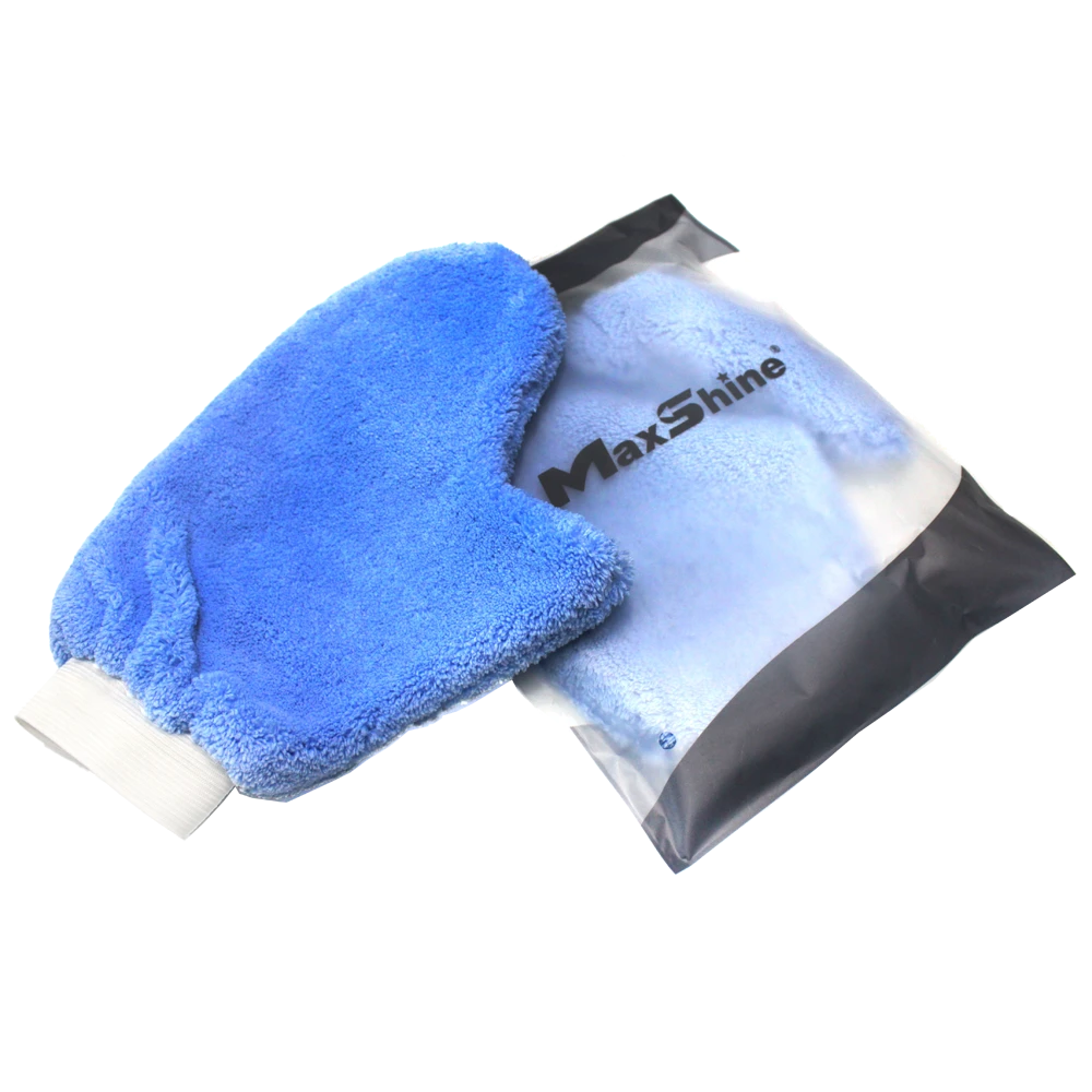 MaxShine Микрофибровая варежка для мойки кузова, химчистки голубая, 24x24 см - 2
