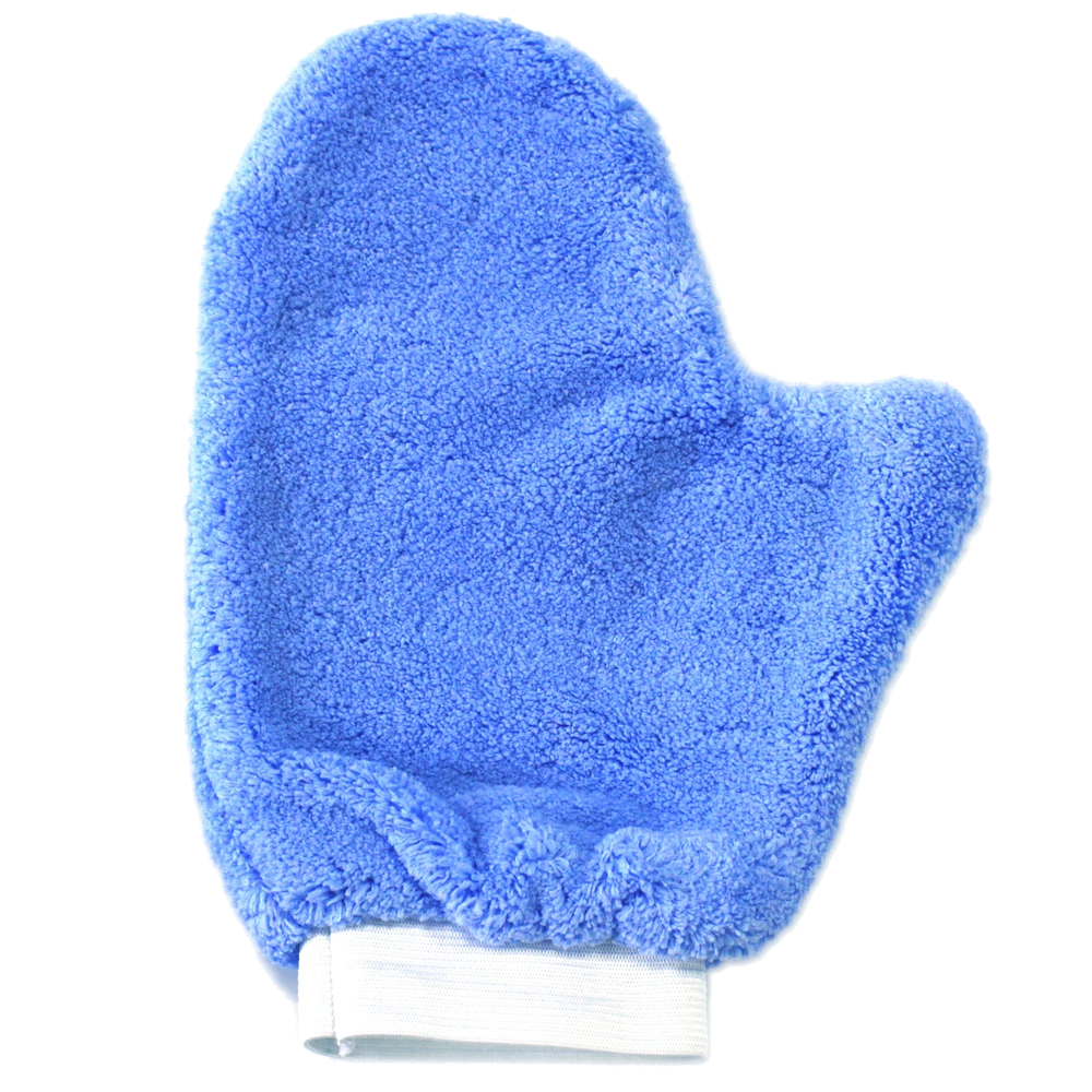 MaxShine Микрофибровая варежка для мойки кузова, химчистки голубая, 24x24 см - 3