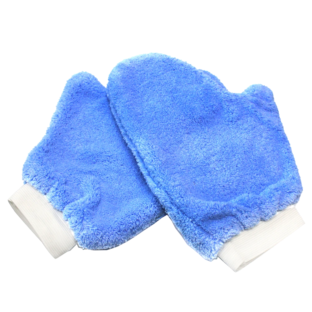 MaxShine Микрофибровая варежка для мойки кузова, химчистки голубая, 24x24 см - 5