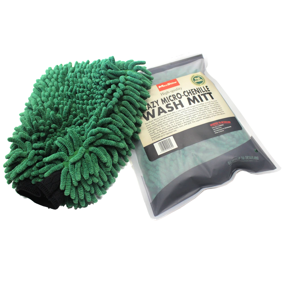 MaxShine Микрофибровая варежка для мойки кузова, зеленая, 24x17 см - 4