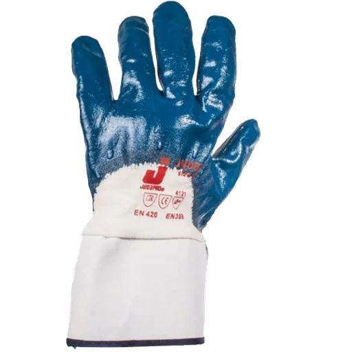 JetaSafety Защитные перчатки с нитрил покрытием на 3/4, манжета крага, синий, 1 пара, L - 1
