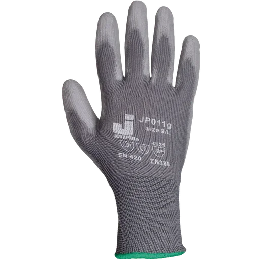 JetaSafety Защитные перчатки с полиуретановым покрытием ПВХ, серый, 1 пара, L - 1