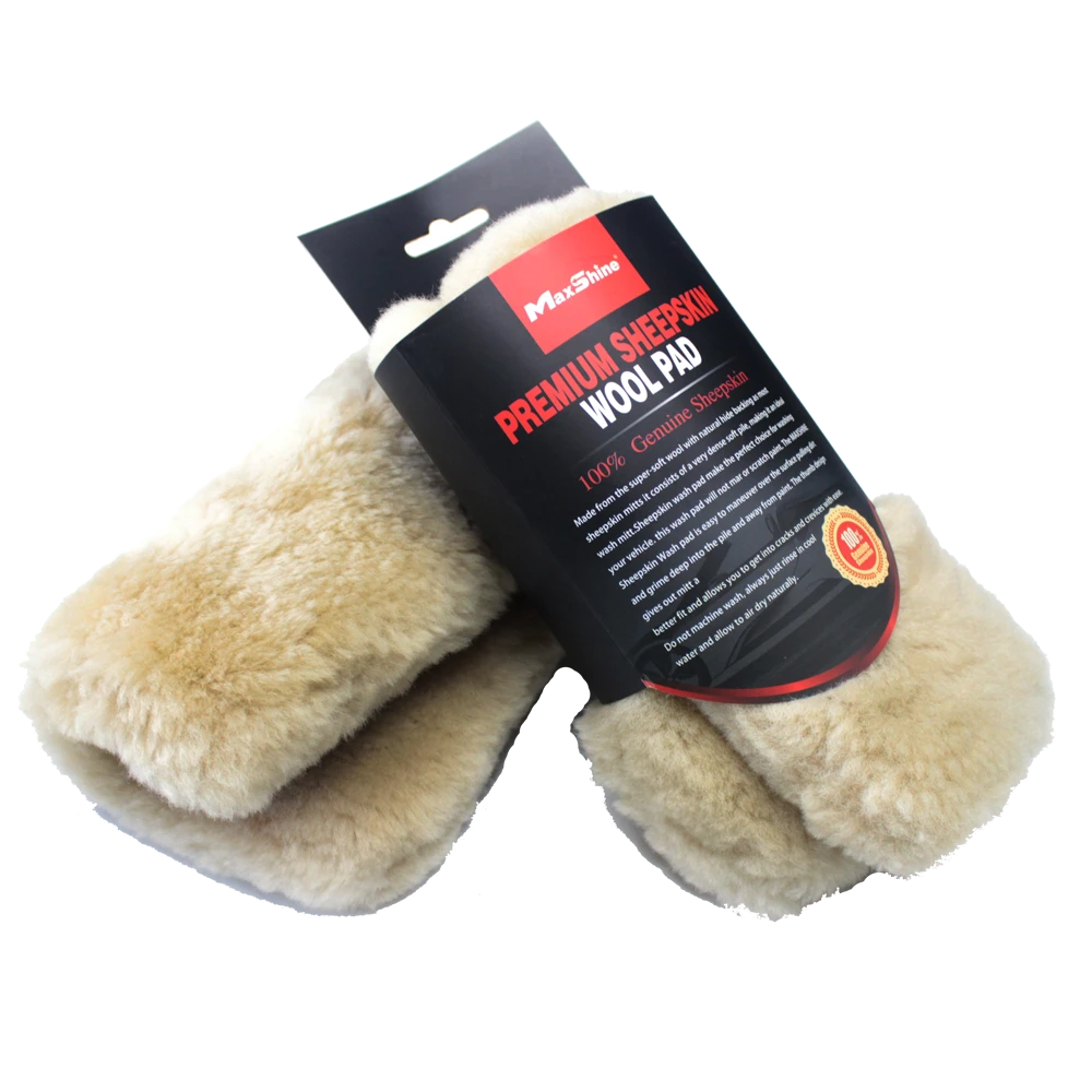 MaxShine Премиум варежка для мойки из натуральной овчины, серая, 23x23 см - 2