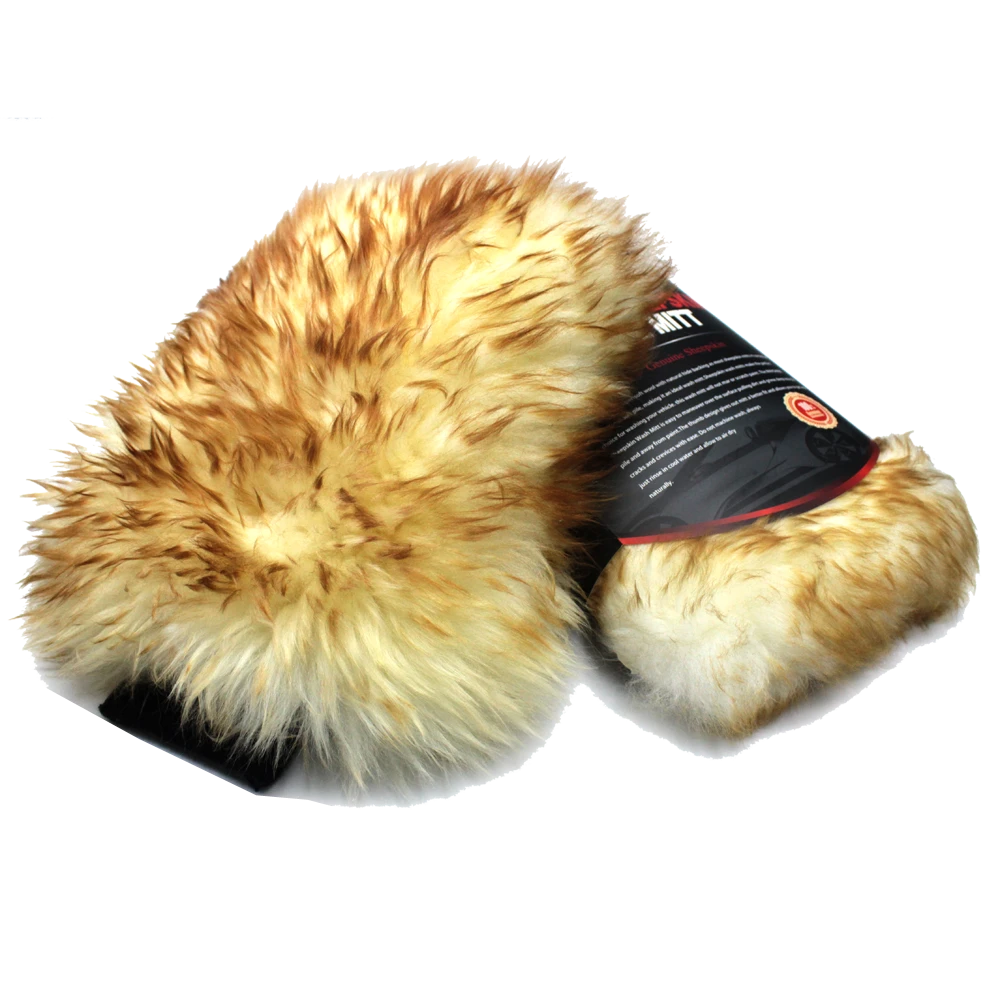 MaxShine Супер варежка для мойки из натуральной овчины, коричневая, 30x25 см - 3