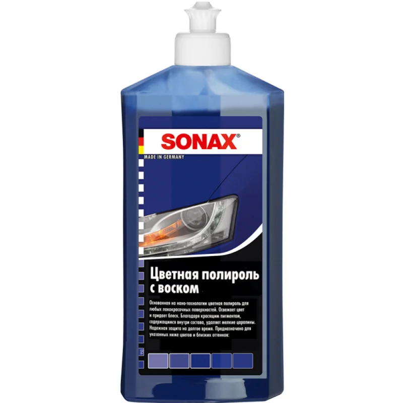 Sonax Polish & Wax Color - Цветной полироль с воском + карандаш (голубой), 500 мл - 1