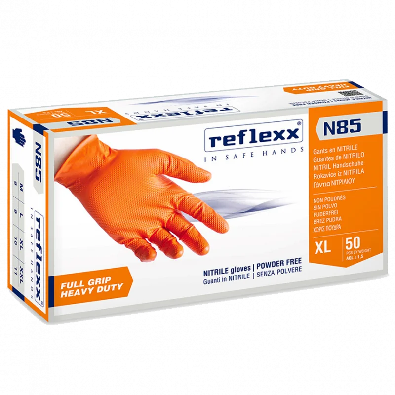 Перчатки Reflexx N85-XXL прочные нитриловые оранжевые 25 пар - 1