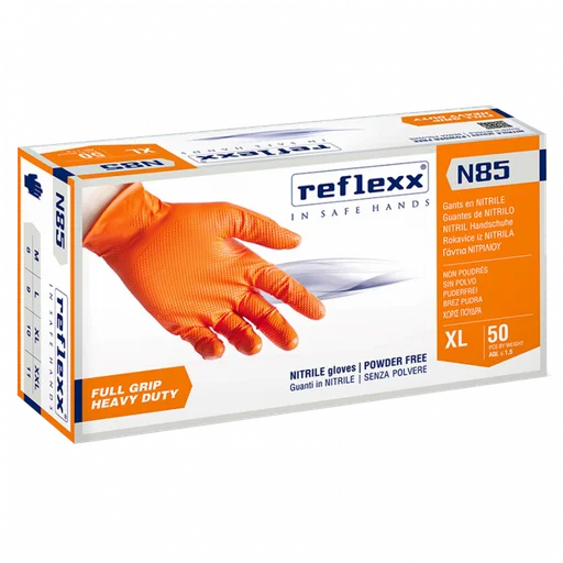 Перчатки Reflexx N85-XL прочные нитриловые оранжевые 25 пар - 1