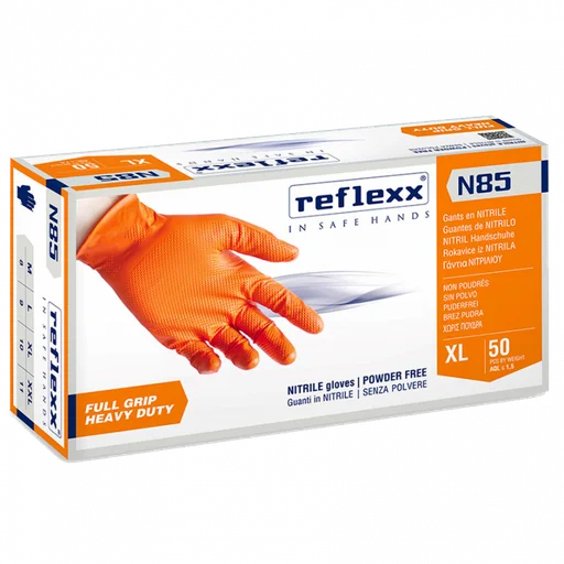 Перчатки Reflexx N85-L прочные нитриловые оранжевые 25 пар - 1