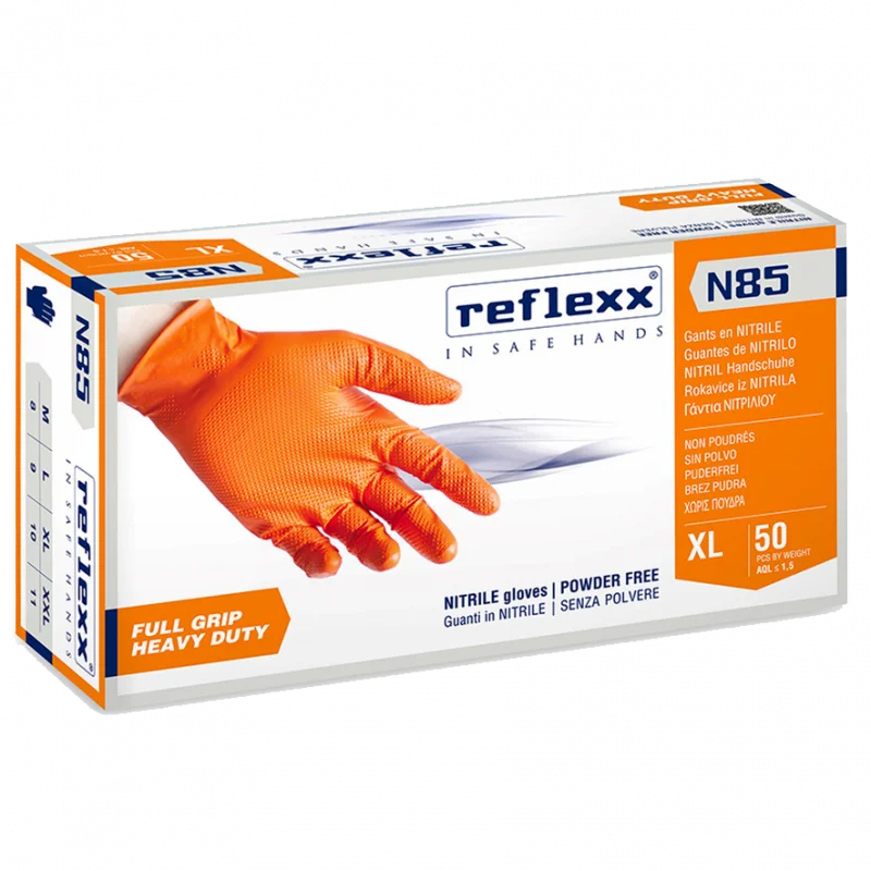 Перчатки Reflexx N85-L прочные нитриловые оранжевые 25 пар - 1