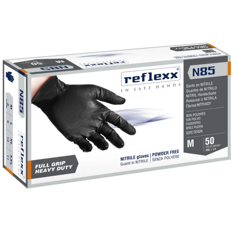 Перчатки Reflexx N85B-XL прочные нитриловые черные 25 пар - 1