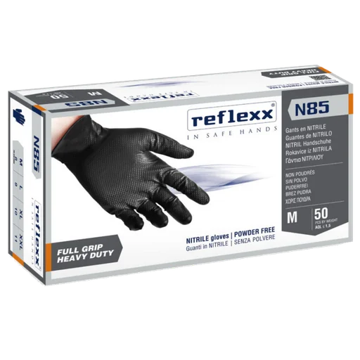 Перчатки Reflexx N85B-L прочные нитриловые черные 25 пар - 1