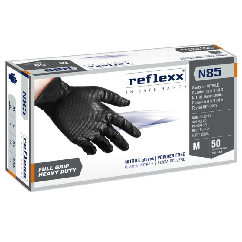 Перчатки Reflexx N85B-L прочные нитриловые черные 25 пар - 1