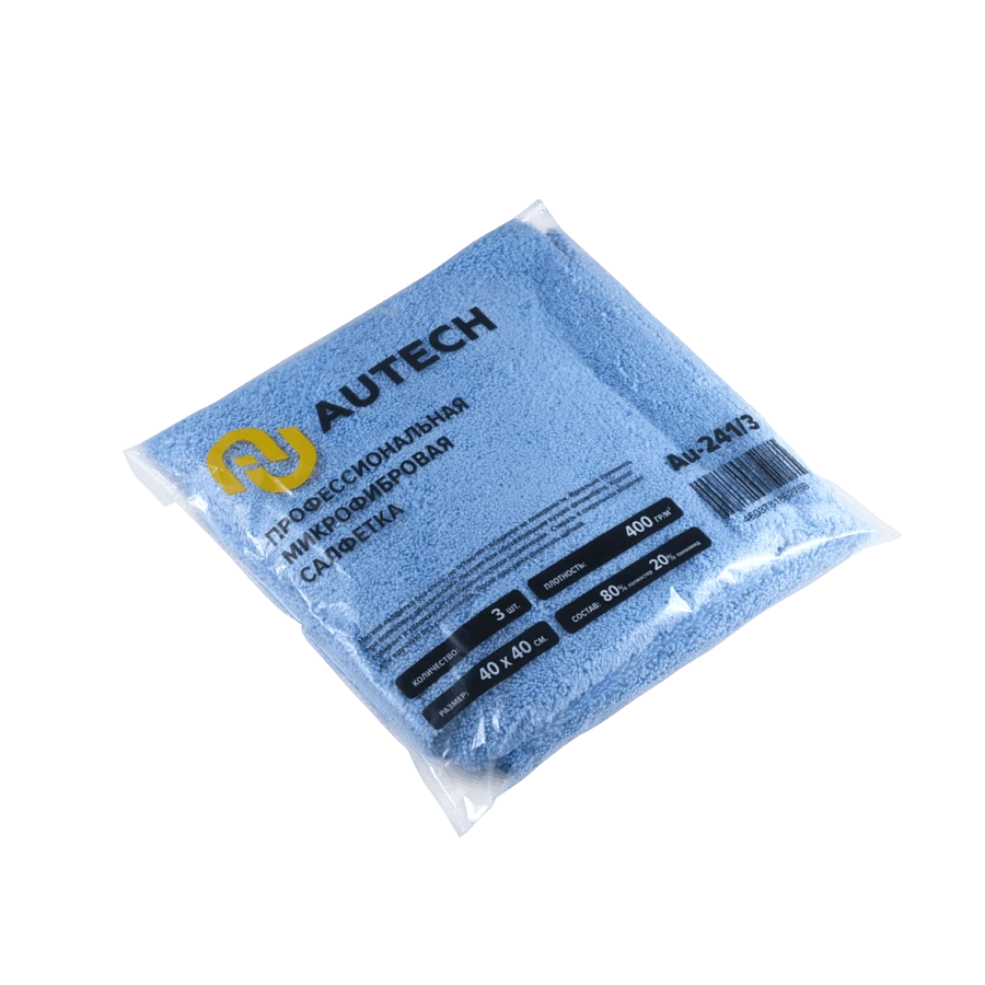 комплект 3 шт. Микрофибровая салфетка без краев Autech голубая 40х40см 400гр Au-241/3 - 2