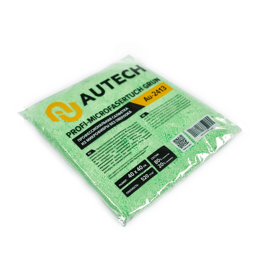 Микрофибровая салфетка без оверлока Autech зеленая 40х40см 520гр Au-2413,1 шт - 4