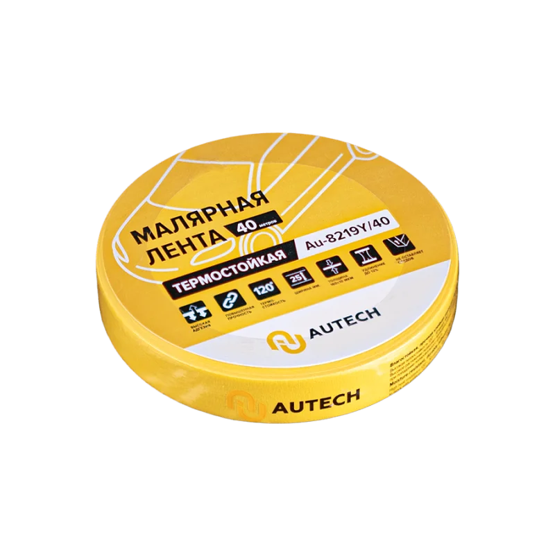 Autech Маскирующая лента термостойкая AuTech 19мм x 50м 120 градусов, жёлтая, Au-8219Y/40 - 1