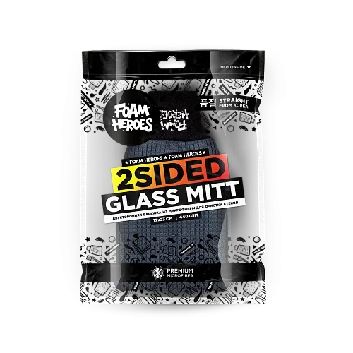 Foam Heroes 2Sided Glass Mitt - двусторонняя варежка из микрофибры для очистки стекол 17х23 см, 440 гр/м2 - 1