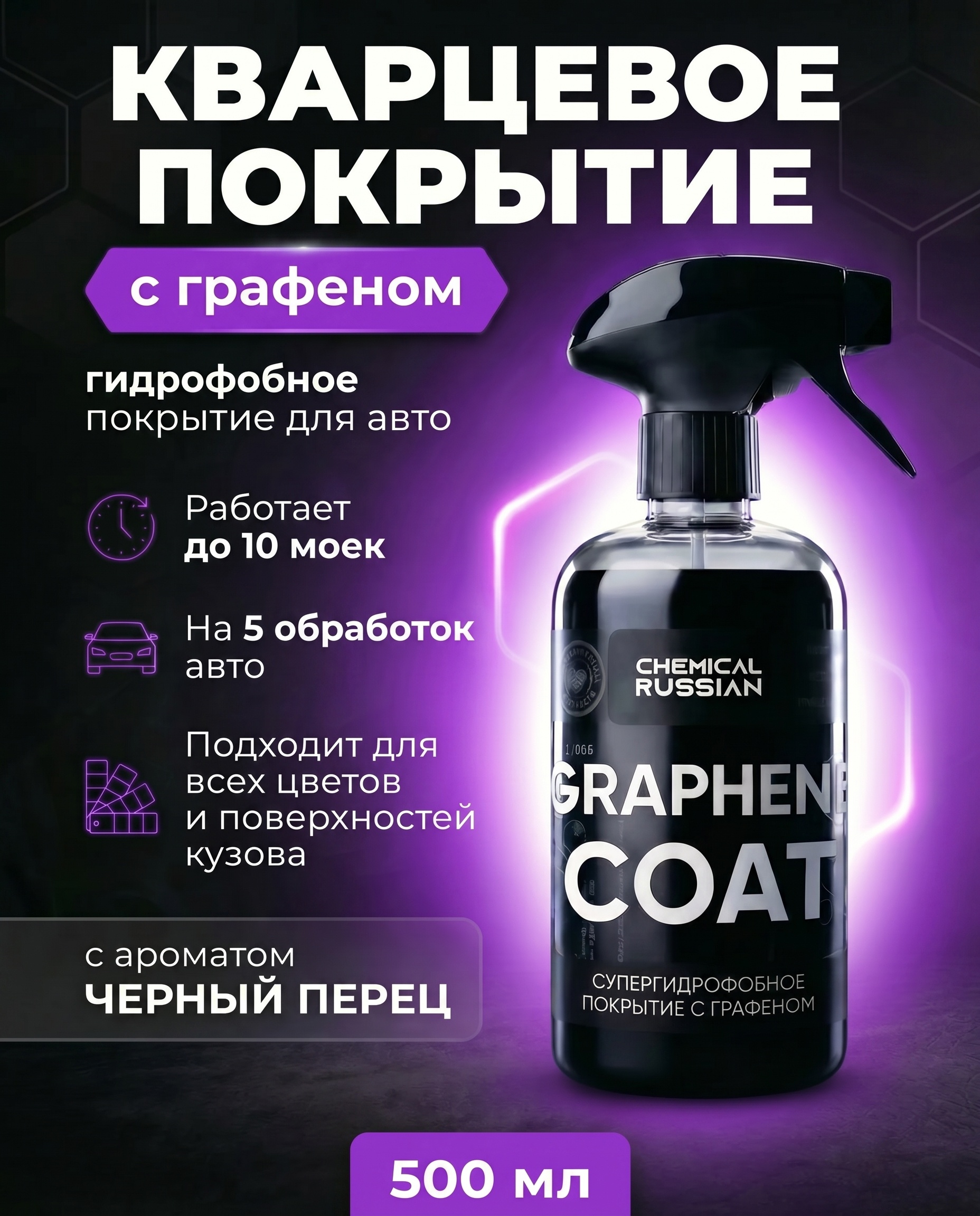 Chemical Russian Graphene Coat - покрытие для мощного гидрофоба и блеска с графеном, 500 мл - 2