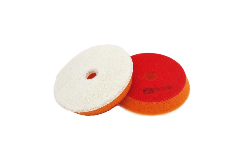 A302 Wool Cutting Pad - Меховой полировальный круг на поролоне, белый на оранжевом, ворс 7 мм, 95 мм - 1
