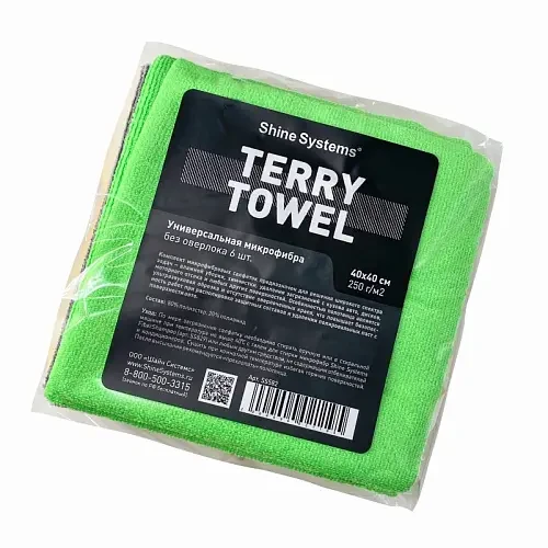 Shine Systems Terry Towel - универсальная микрофибра без оверлока 40*40см, 6 шт - 1